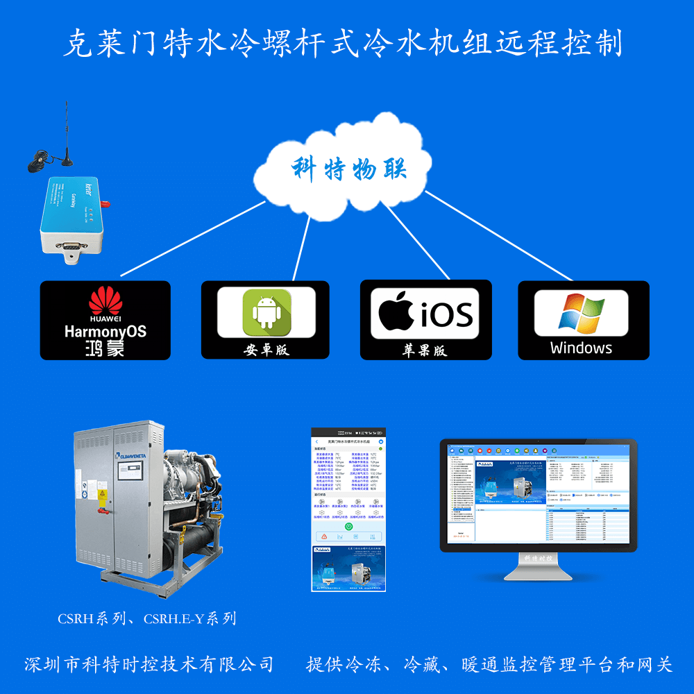 克莱门特水冷螺杆式冷水机组手机APP+电脑集中远程控制