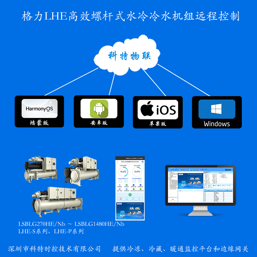 格力LHE高效螺杆式水冷冷水机组手机APP+电脑集中远程控制