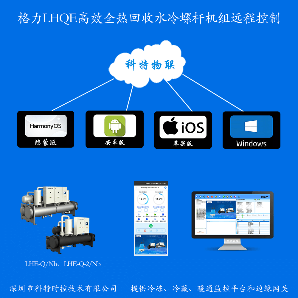 格力LHQE高效全热回收水冷螺杆机组手机APP+电脑集中远程控制
