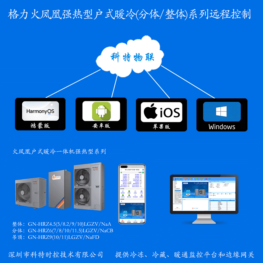 格力火凤凰强热型户式暖冷(分体/整体)系列手机APP+电脑集中远程控制