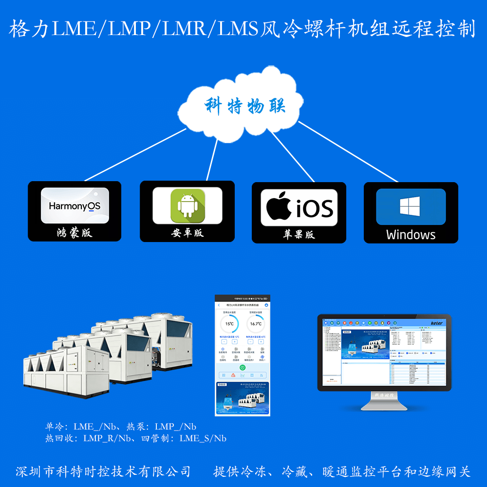 格力LME/LMP/LMR/LMS系列风冷螺杆冷水热泵机组手机APP+电脑集中远程控制