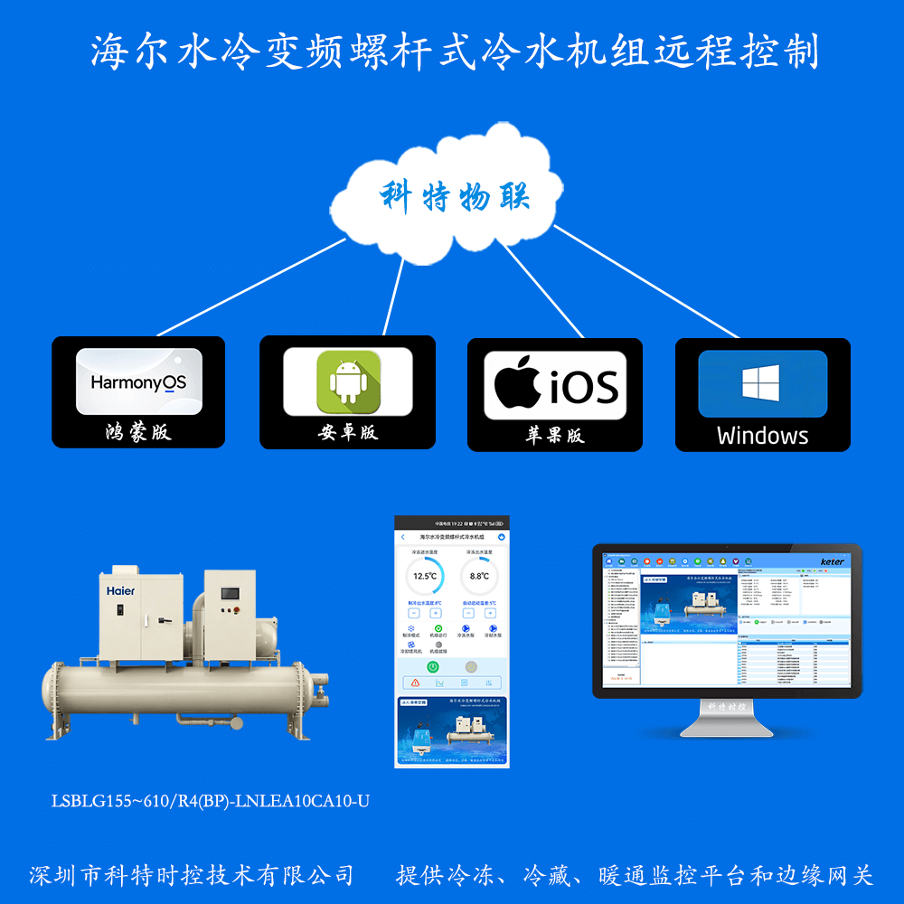 海尔水冷变频螺杆式冷水机组手机APP控制+本地部署电脑群控