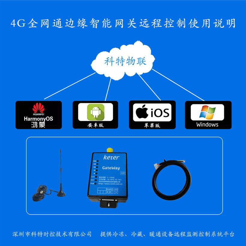 4G 全网通边缘智能网关实物，鸿蒙/安卓/iOS/Windows 四端接入科特物联