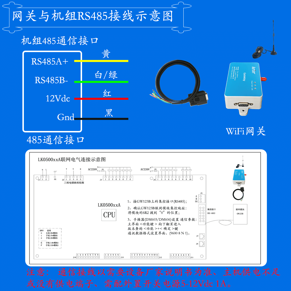 瑞星高科商用采暖制冷热泵系列机组系列网关安装与接线说明图