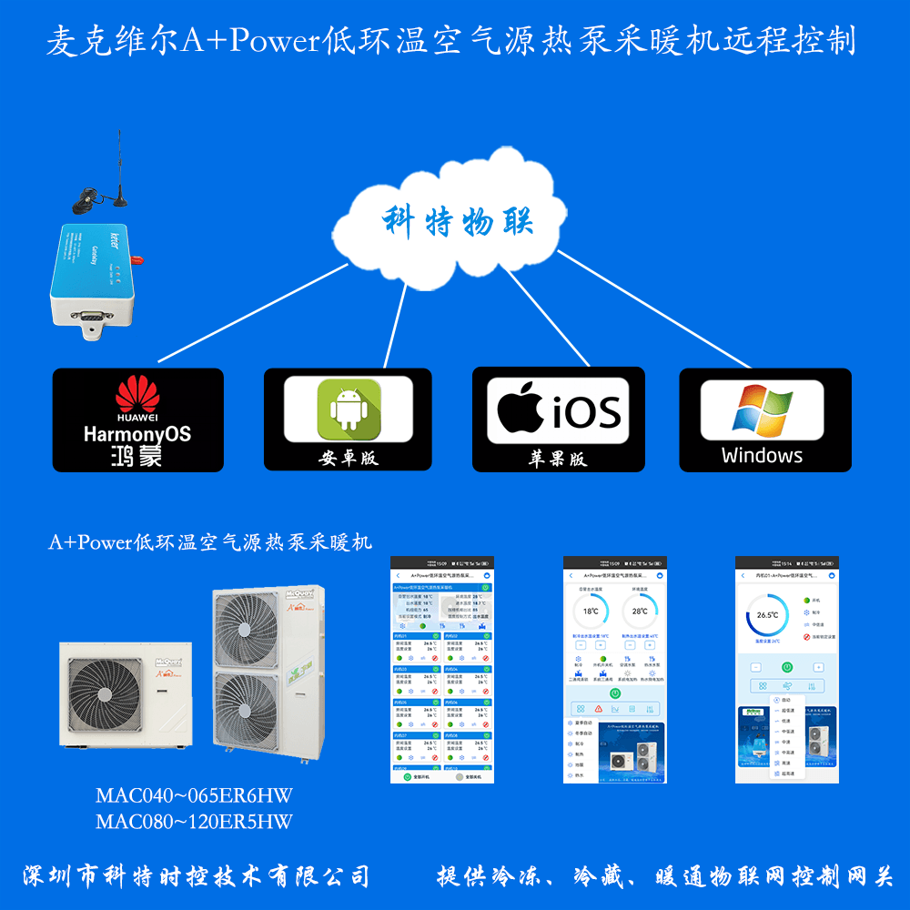 麦克维尔A+Power低环温空气源热泵采暖机手机远程控制APP+电脑集中远程控制