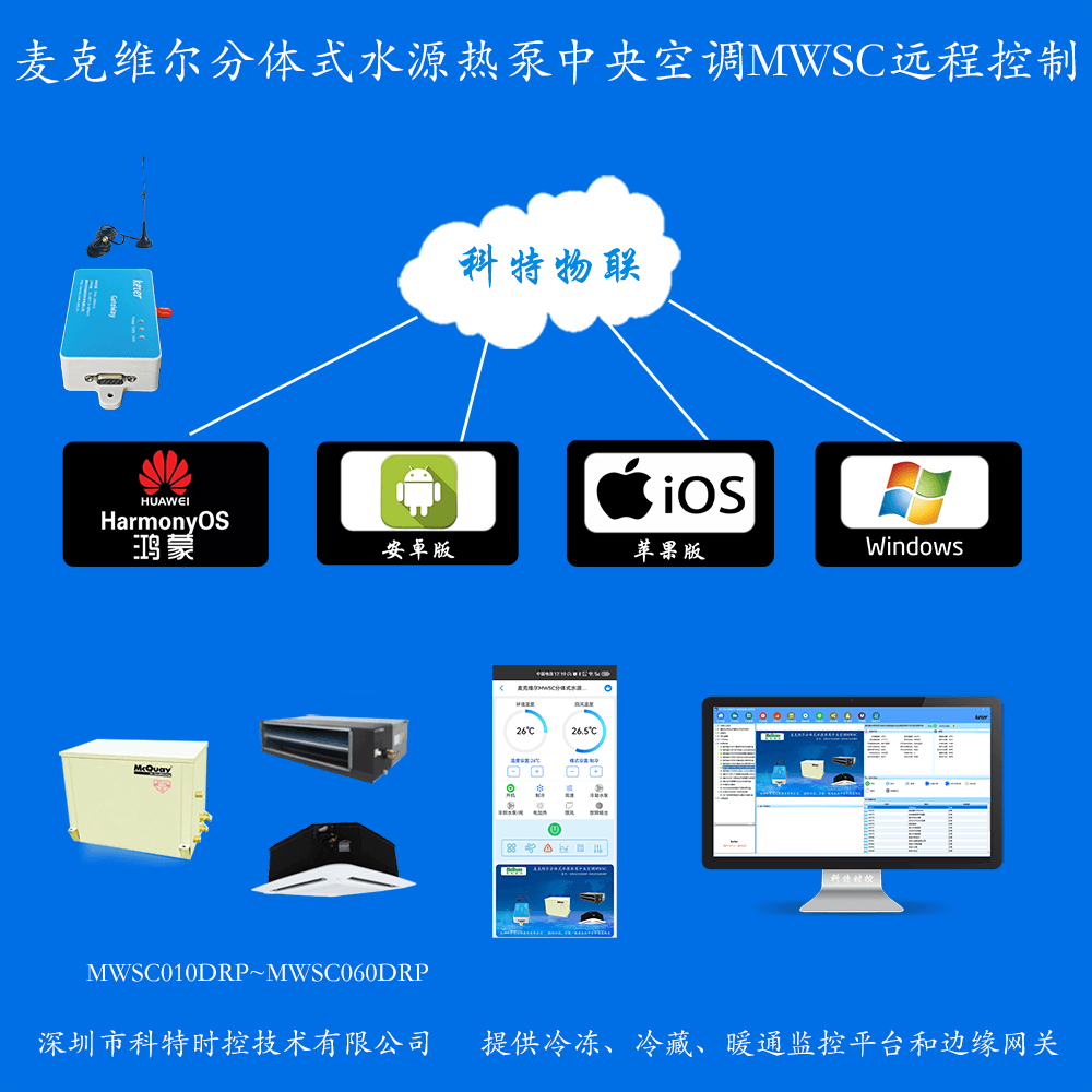 麦克维尔MWSC分体式水源热泵中央空调手机远程控制APP+电脑集中远程控制