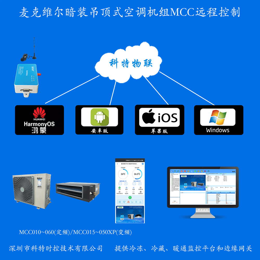 麦克维尔MCC暗装吊顶式空调机组手机远程控制APP+电脑集中远程控制