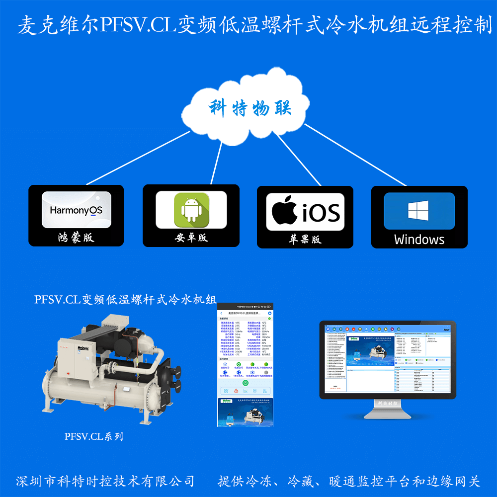 麦克维尔PFSCL变频低温水冷螺杆式冷水机组手机远程控制APP+电脑集中远程控制