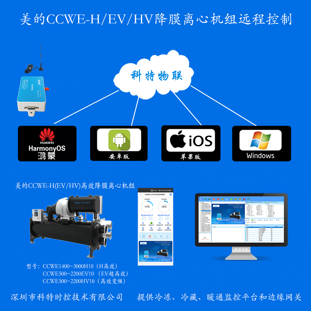 美的降膜离心机组CCWE-H/EV/HV系列手机APP+电脑集中远程控制
