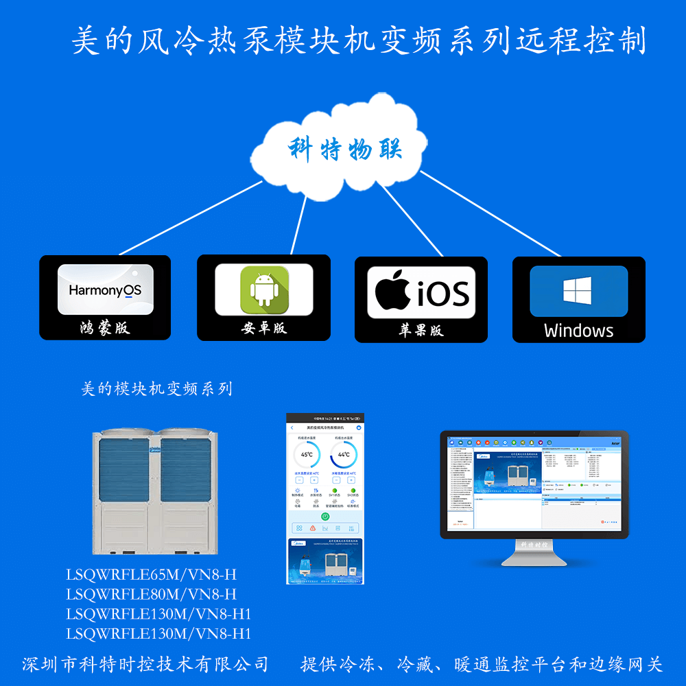 美的W系列风冷热泵模块机手机APP+电脑集中远程控制