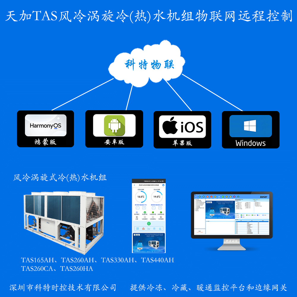 天加TAS风冷涡旋式冷(热)水机组手机APP+电脑集中远程控制