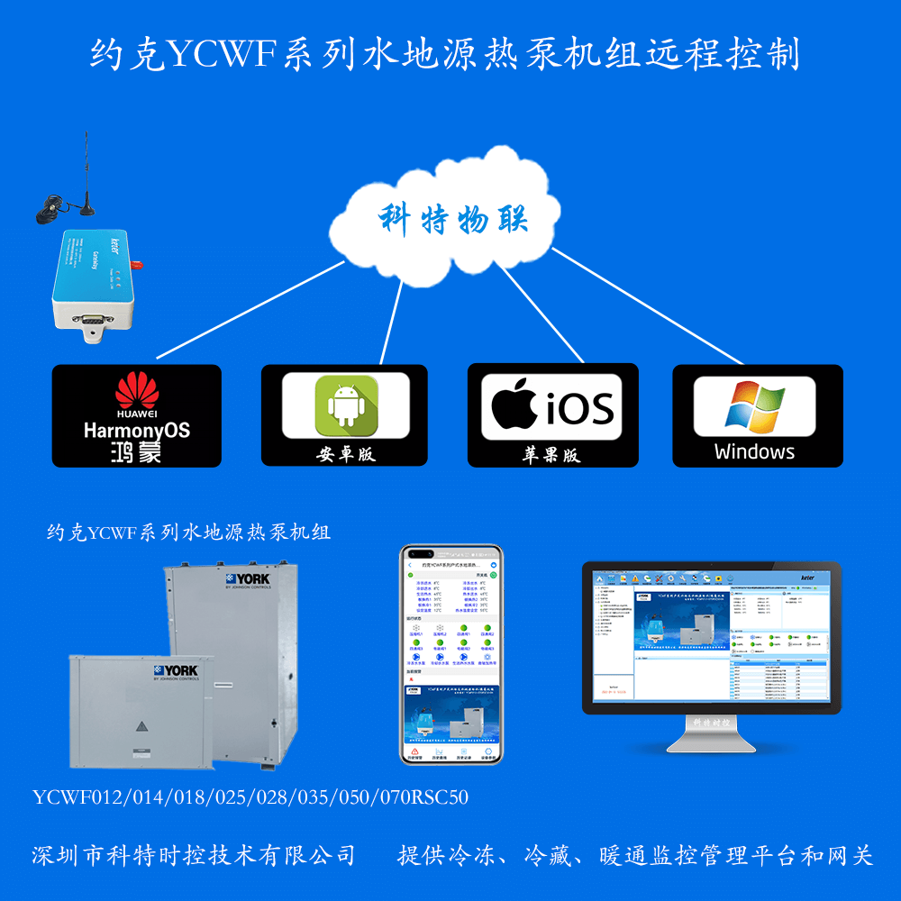约克YCWF系列水地源热泵机组手机APP+电脑集中远程控制