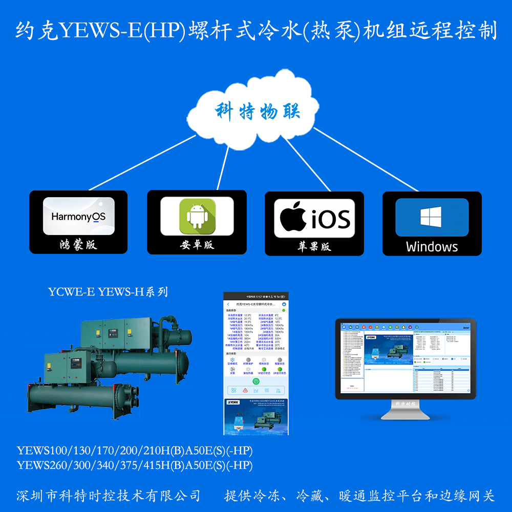 约克YEWS-E(HP)系列螺杆式冷水热泵机组手机APP+电脑集中远程控制