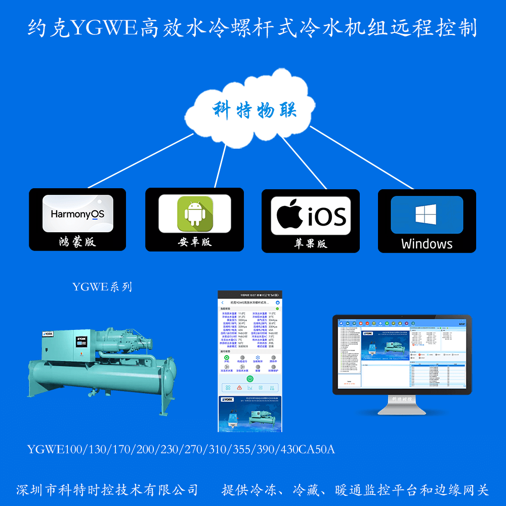 约克YGWE高效水冷螺杆式冷水机组手机APP+电脑集中远程控制